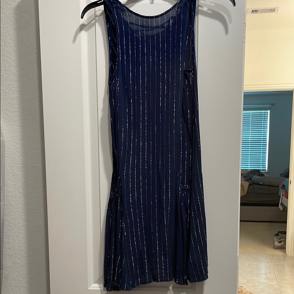 Blue and White Sleeveless Sheath Mini Dress